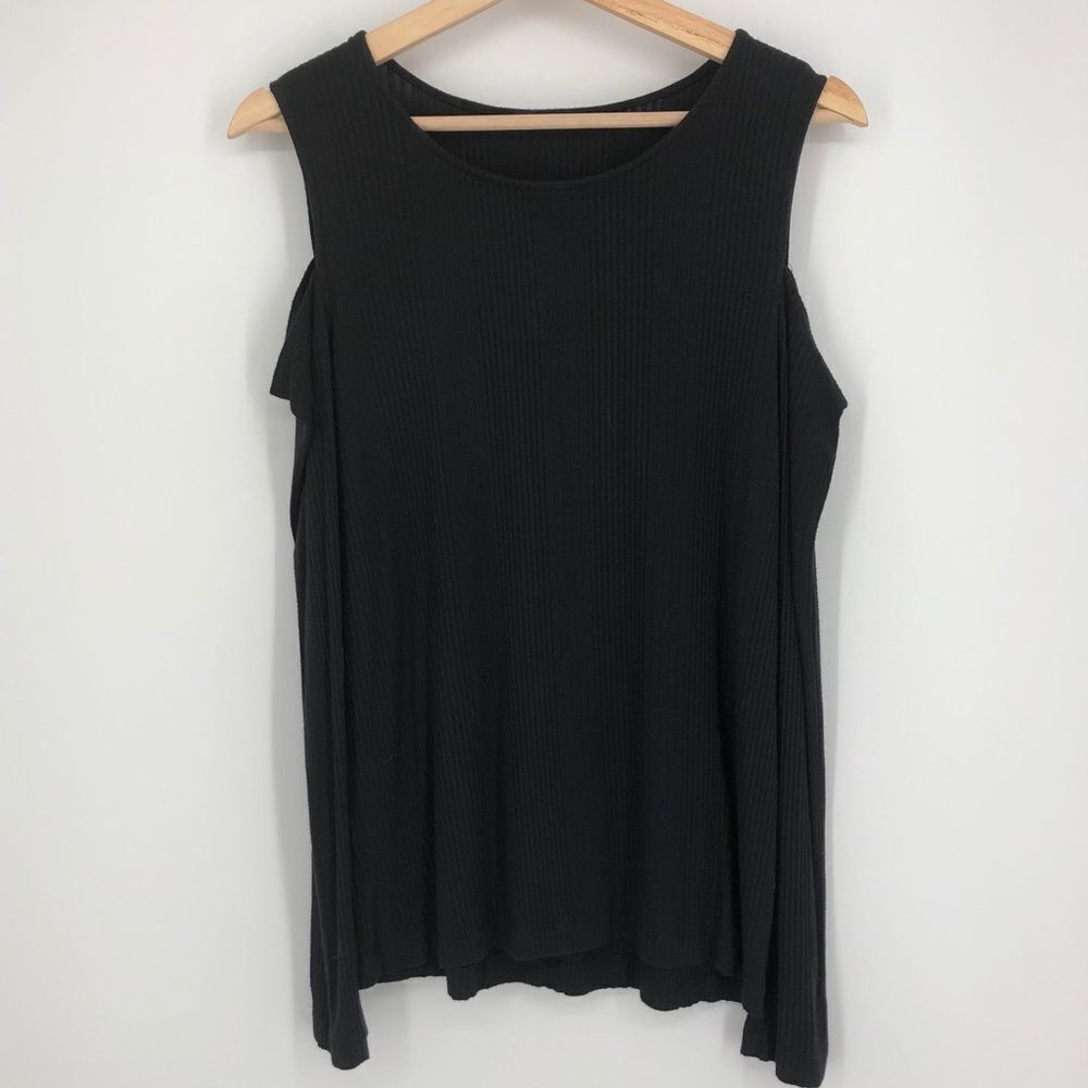 DREW Ribbed Long Sleeve Cold Shoulder‎ Top Black